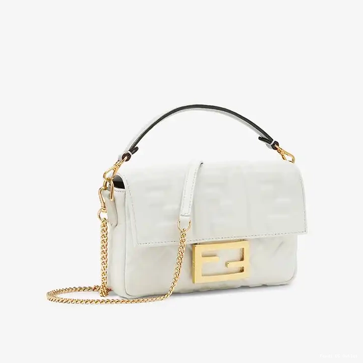 Affordable HOT Fendi White Leather Nappa FF Baguette In Motif Mini Bag 0528